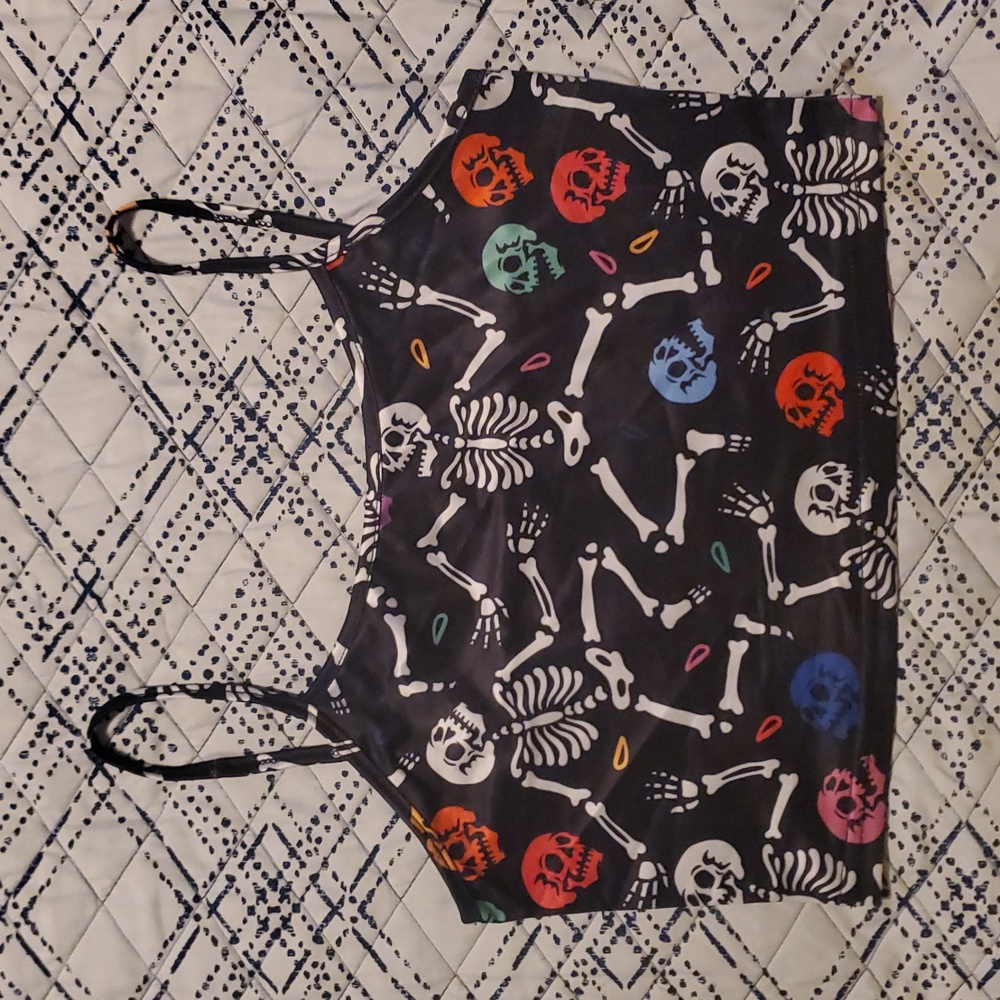 FWB💫 Black & Rainbow Skeleton Halloween Pattern Spaghetti Strap Crop Top